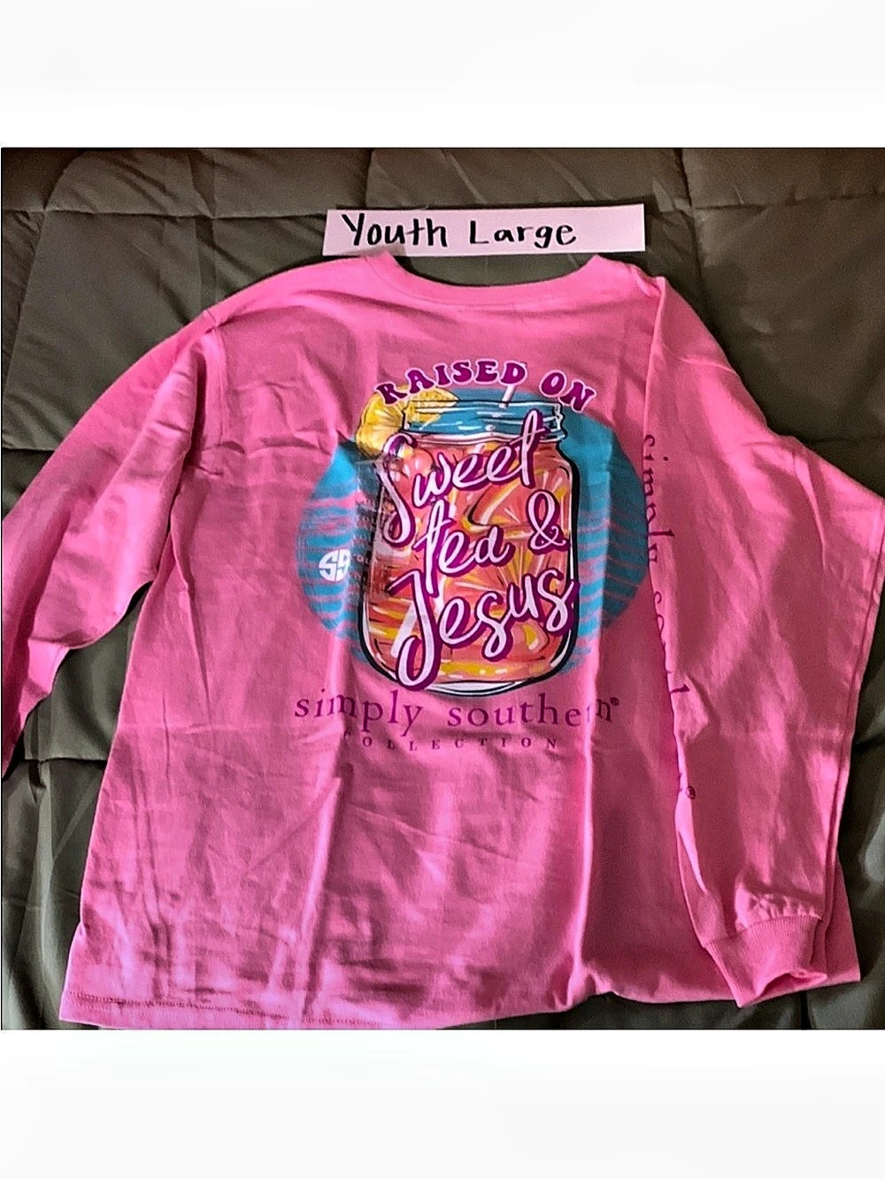 Simply Southern Long Sleeve Graphic Tee Pink Girls Large NWT